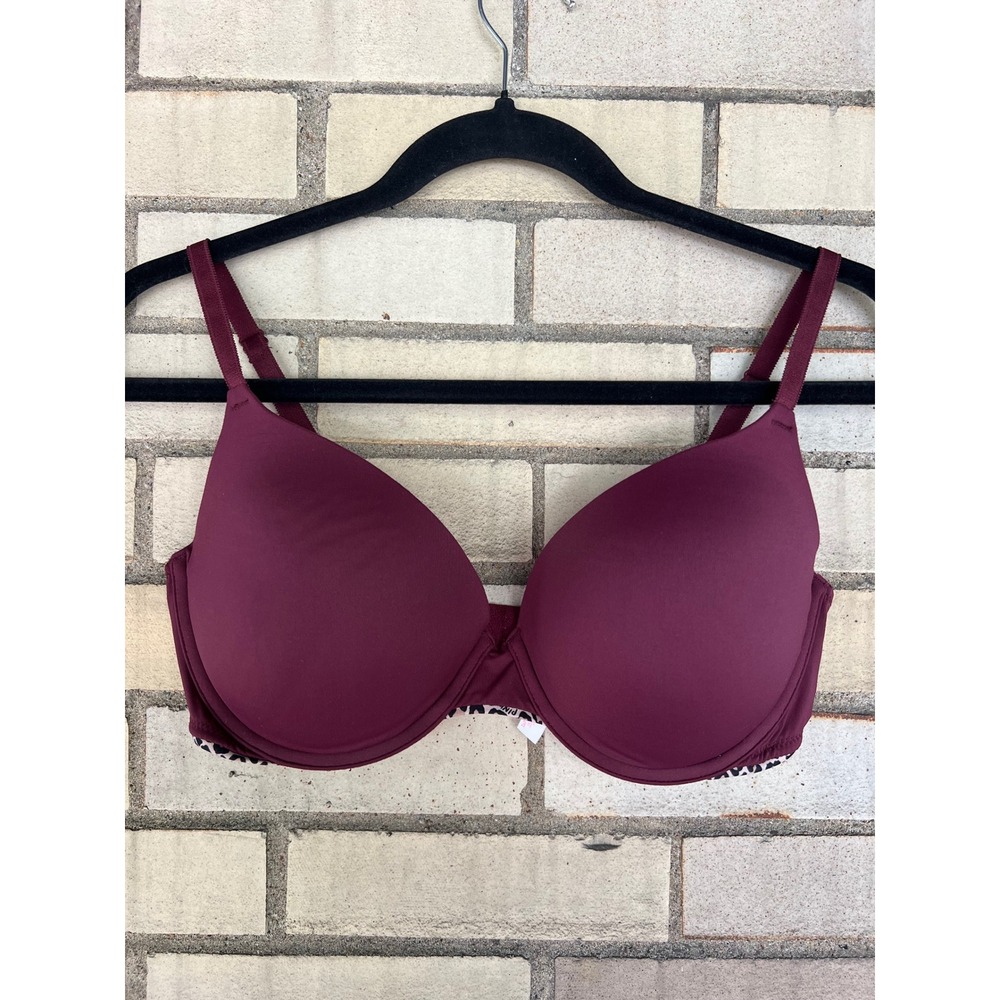 Victoria's Secret PINK Wear Everywhere Push-Up Bra Burgundy‎ Leopard Sz 34DD